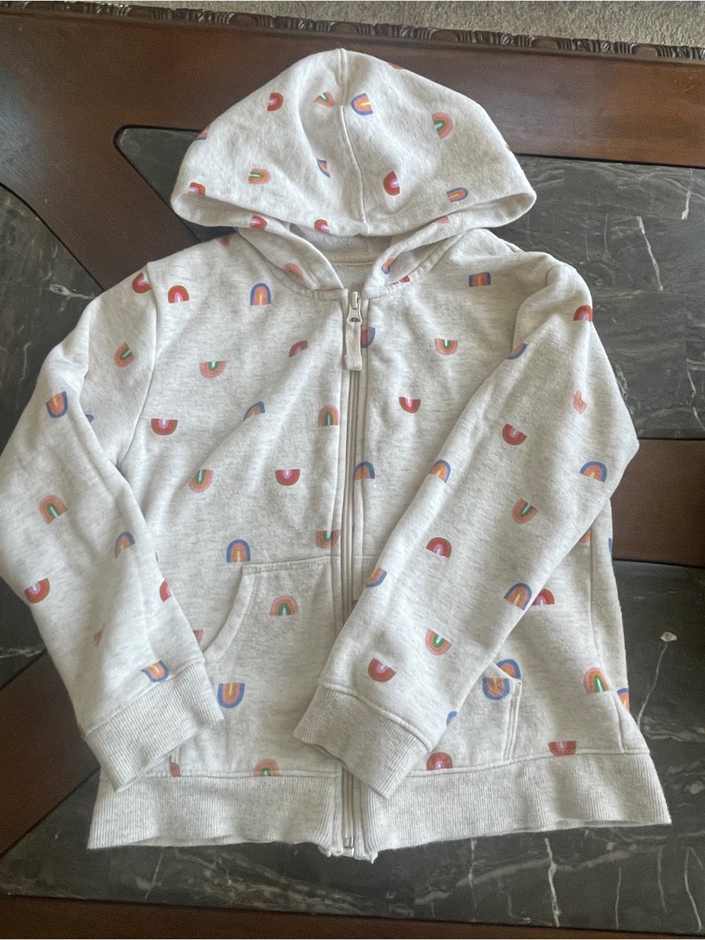 Cat & Jack Light Gray Zip Hoodie with Multicolor Rainbows